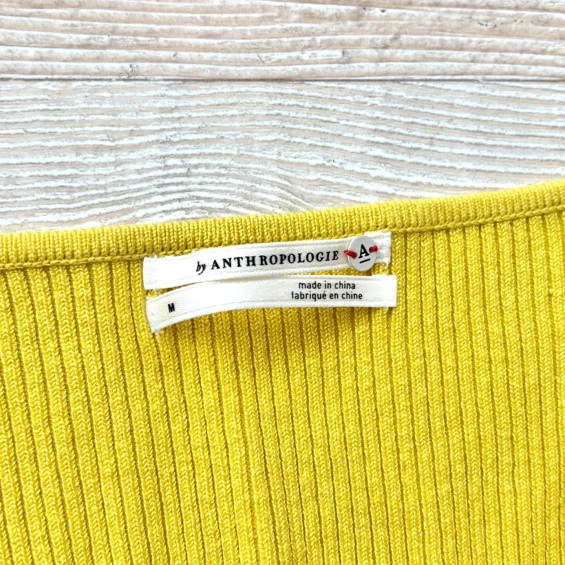 Anthropologie Sweetheart Ribbed Knit‎ Sweater | Chartreuse Size M - Image 2