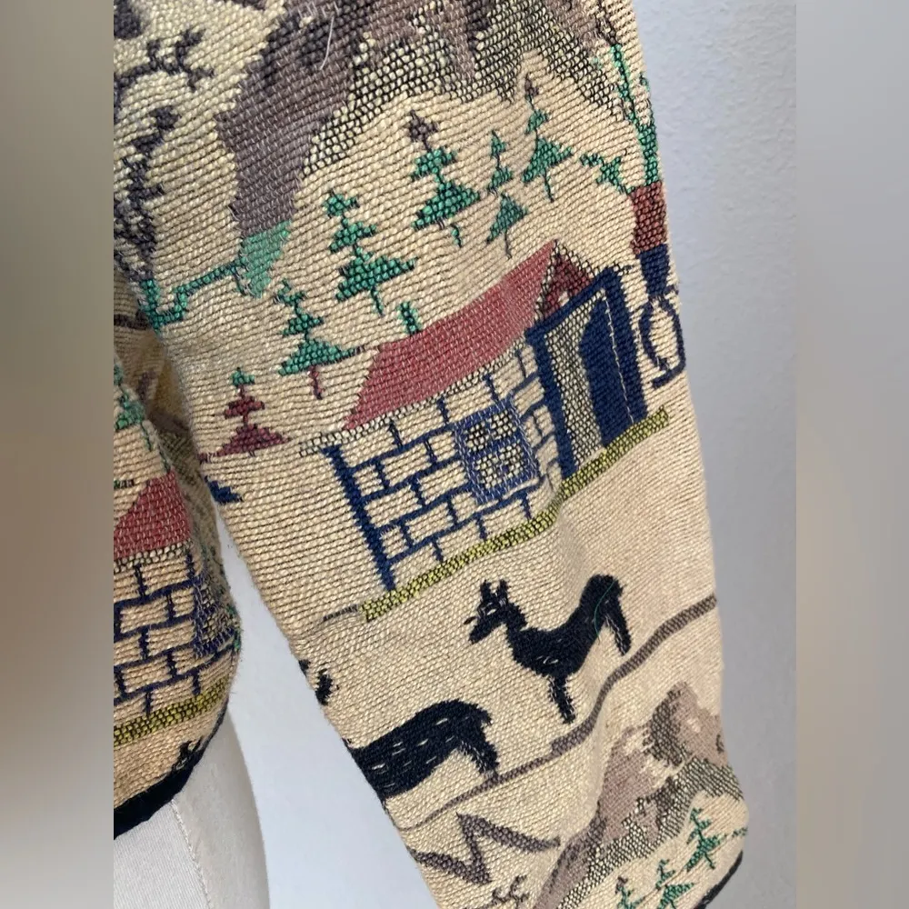 Vintage New Identity Tapestry House Deer Knit Cardigan Sweater, Size Small Black - Image 3