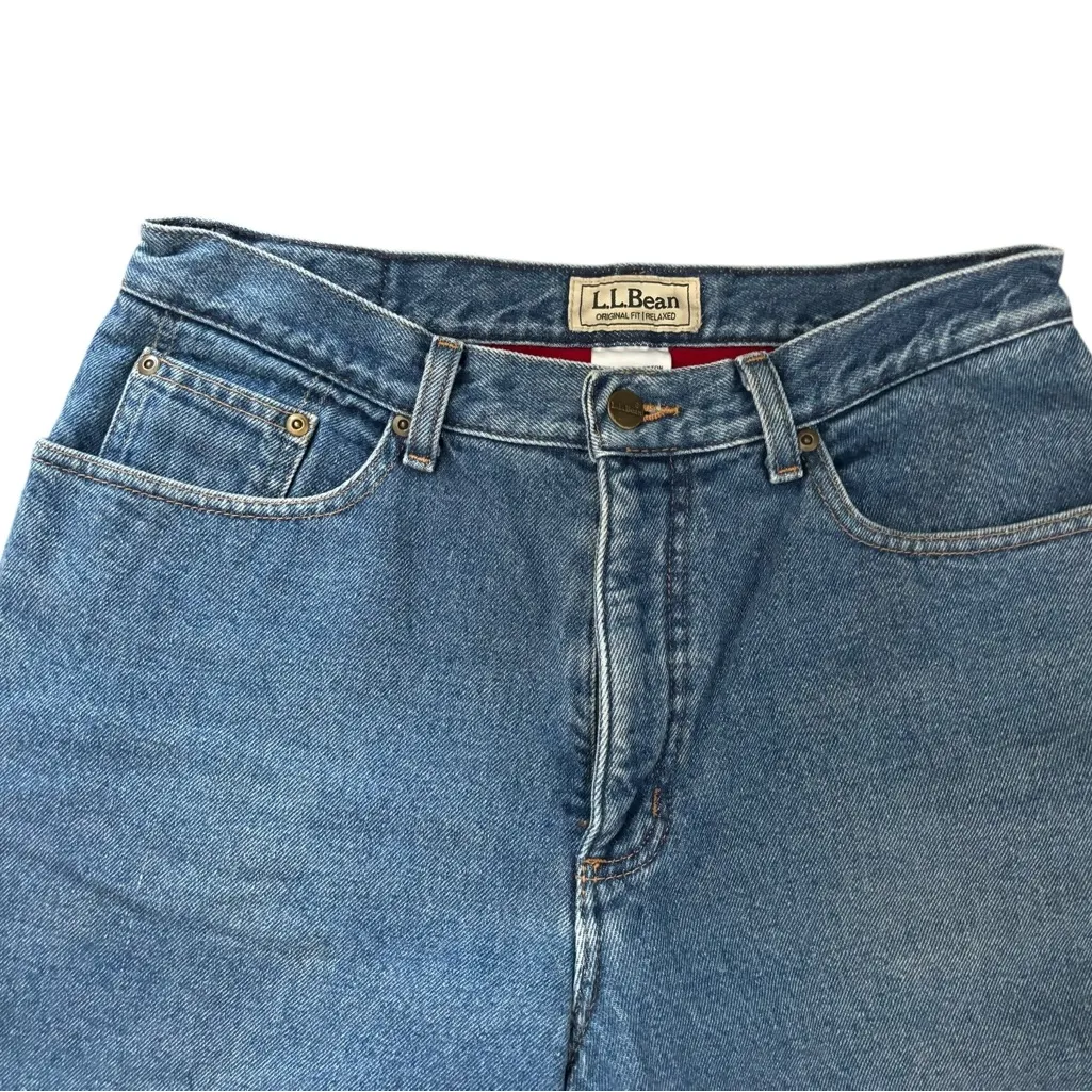 L.L.Bean Orig Fit  Relaxed Jeans Sz 12 High-Rise Straight-Leg Red Fleece-Lined - Image 4