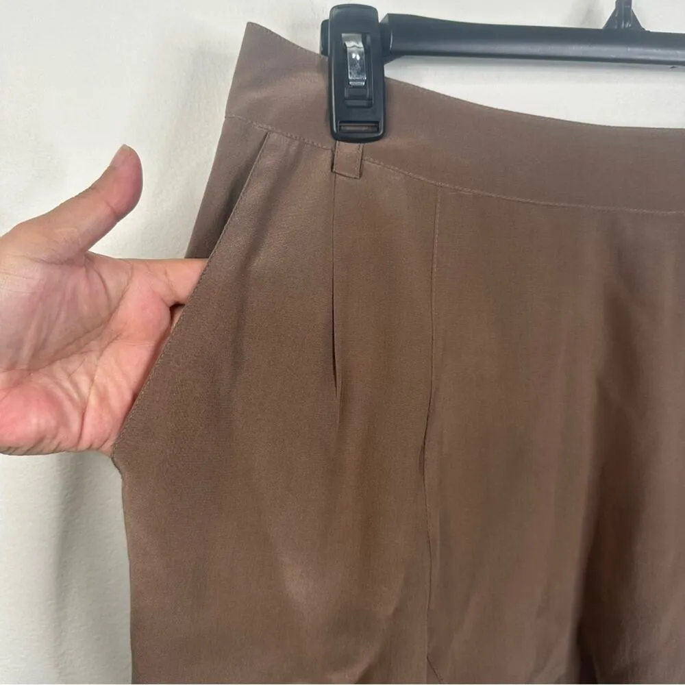 Brochu Walker Size P (XS/S) 100% Silk Brown Cuffed Mini Shorts - Image 4