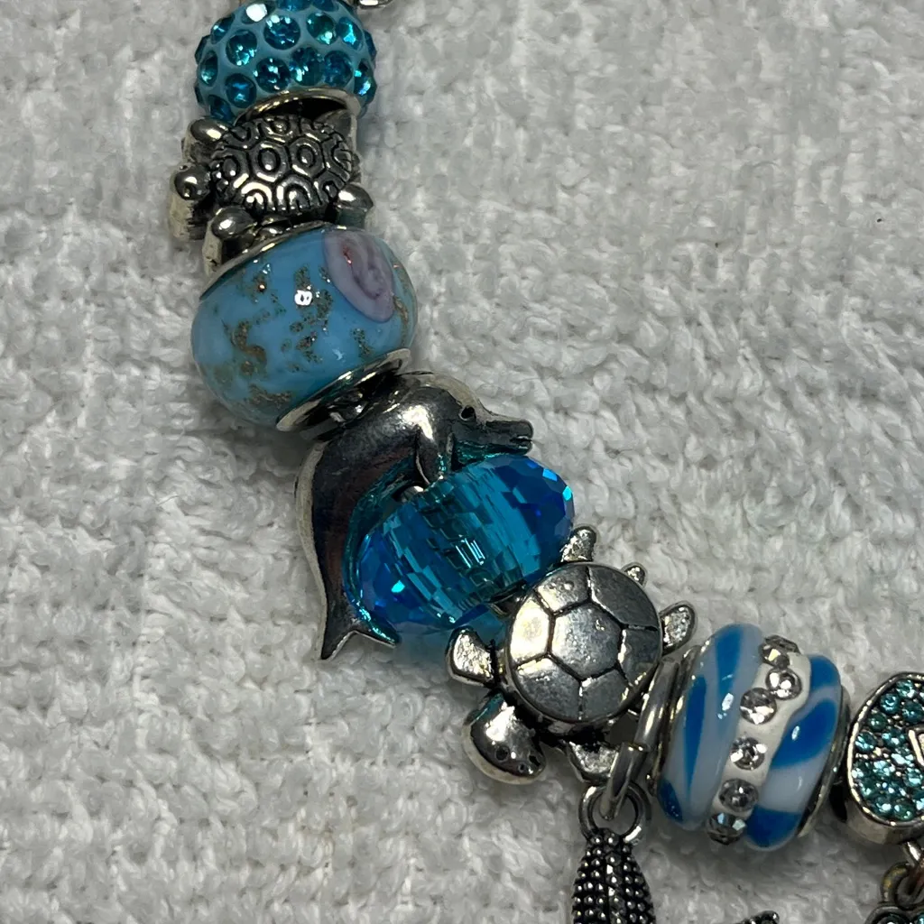 Beach Theme Starfish Dolphin Sea Turtle Charm Bracelet Blue - Image 4