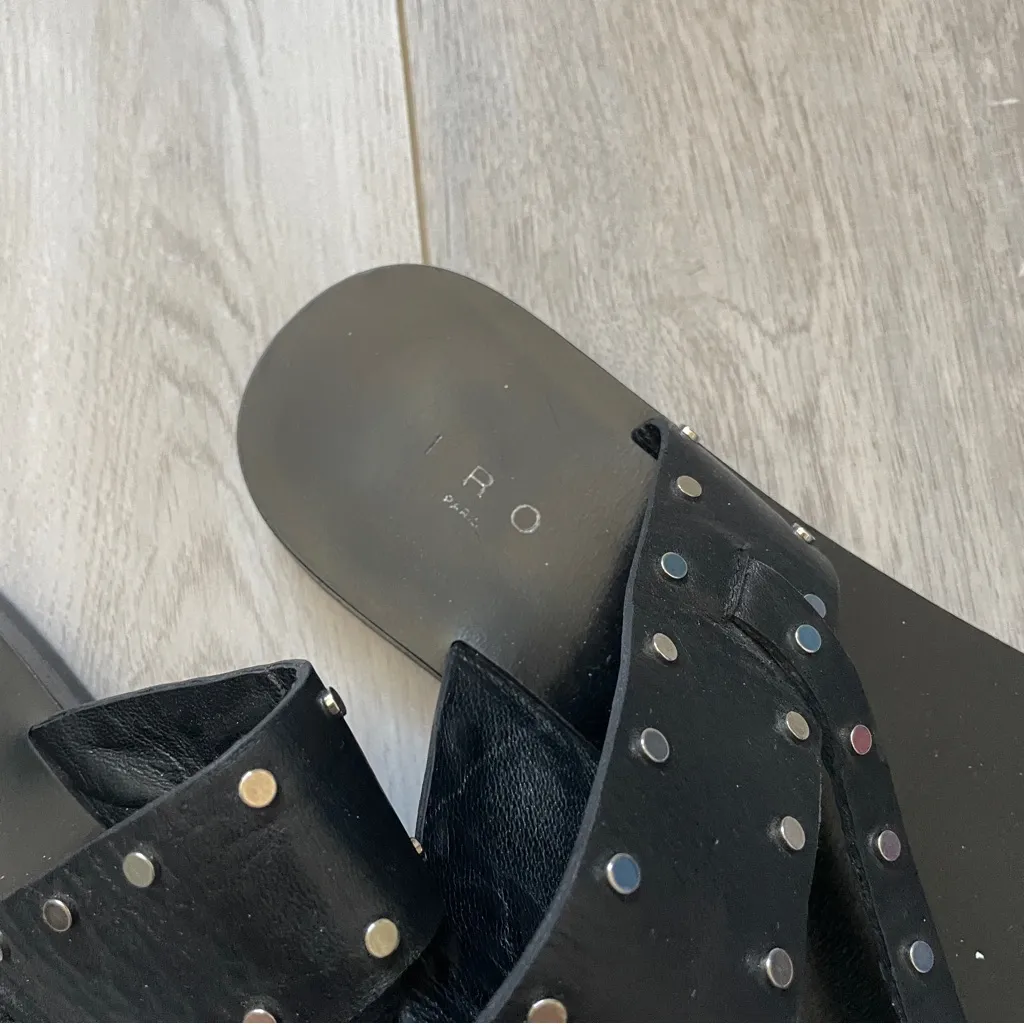 IRO Studded Sandals leather slip on thong womens Black (size 7) chic minimalist - Image 3