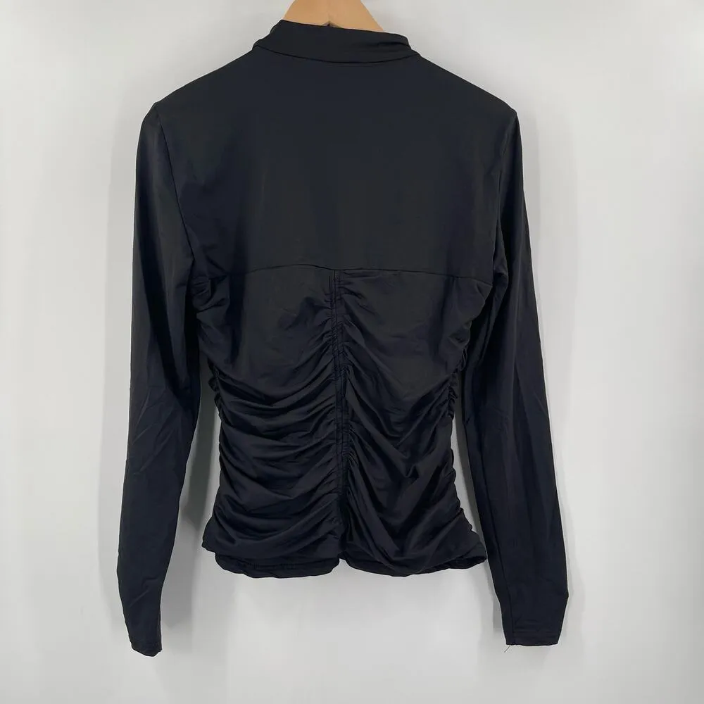 RACHEL PARCELL Top Size Large Ruched Fitted Mockneck Long Sleeve Black Spandex - Image 4