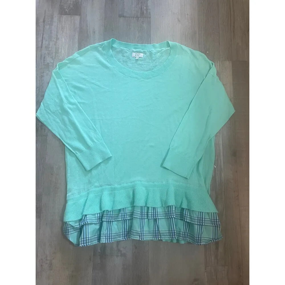 Crown & Ivy Size Large Thin Knit 3/4 Sleeve Shirttail Tiered Ruffle Sweater - Image 9