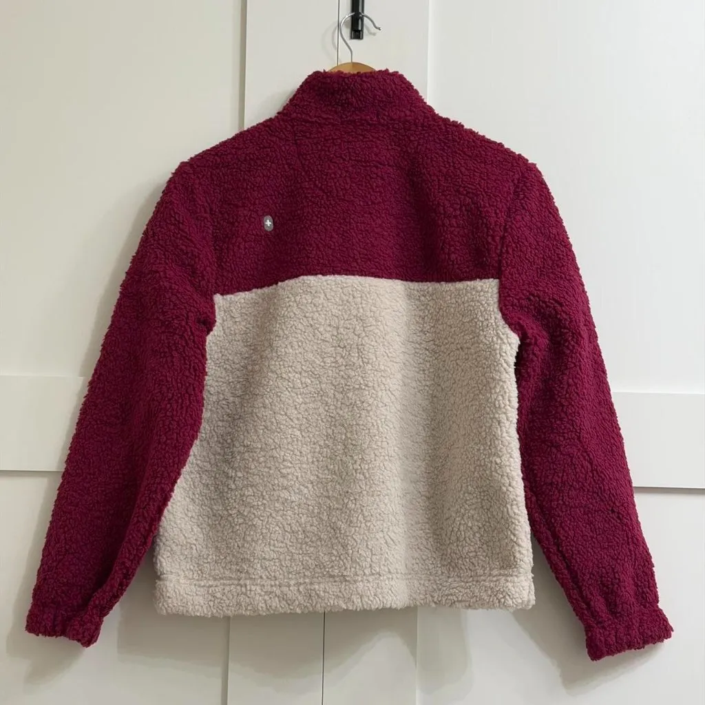 FIGS  On-Shift High Pile Fleece Pullover Jacket in Deep Cranberry, Size Small - Image 11