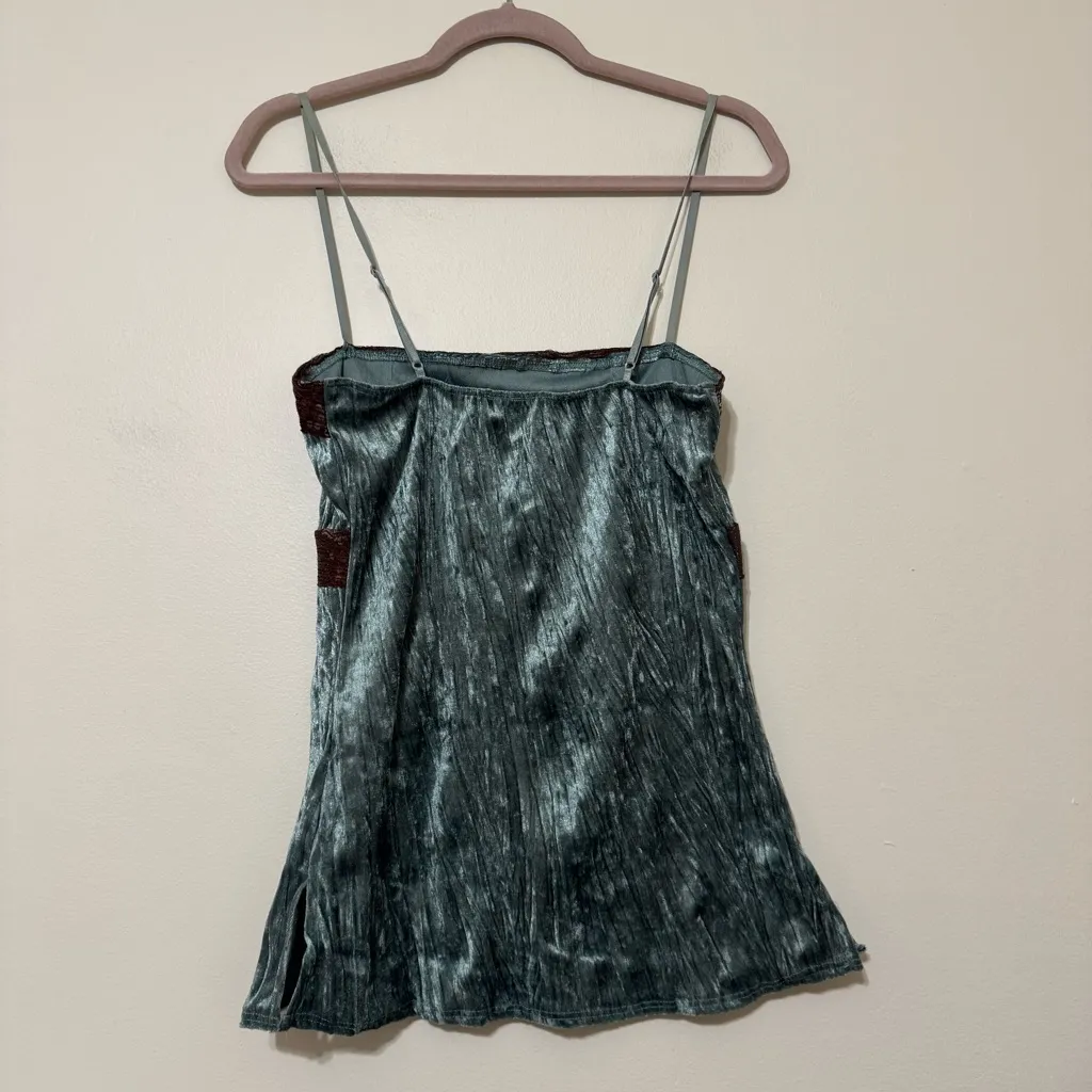 Y2K Crushed Velvet and brown sequin lace Cami Tank Top Green Size L - Image 4