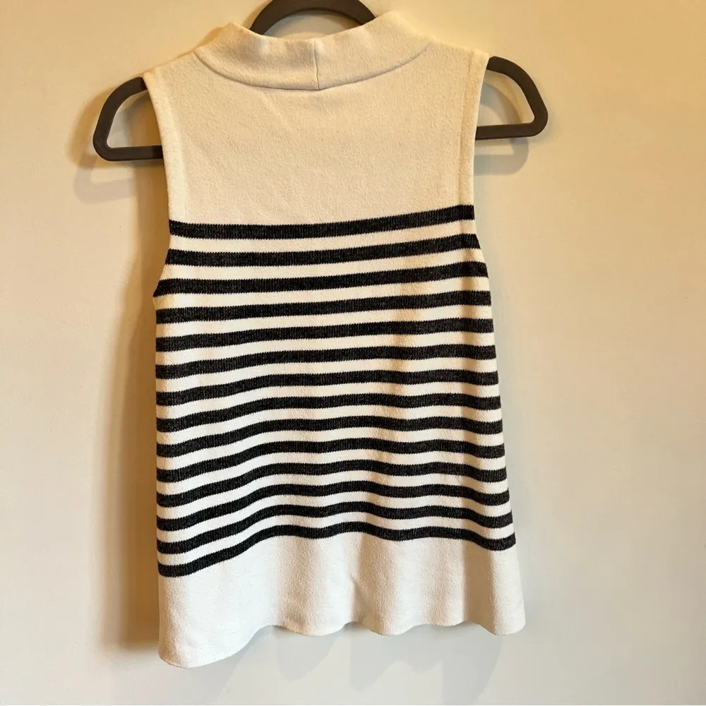 Anthropologie Moth Gray & White Striped Mock Neck Sleeveless Sweater | S - Image 9