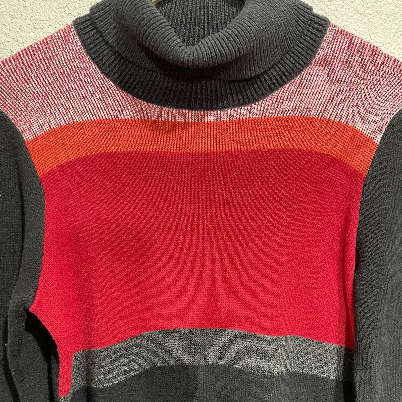 Free People Womens Sweater Dress M Red Black Turtle Neck Warm Winter Colorblock - Image 4