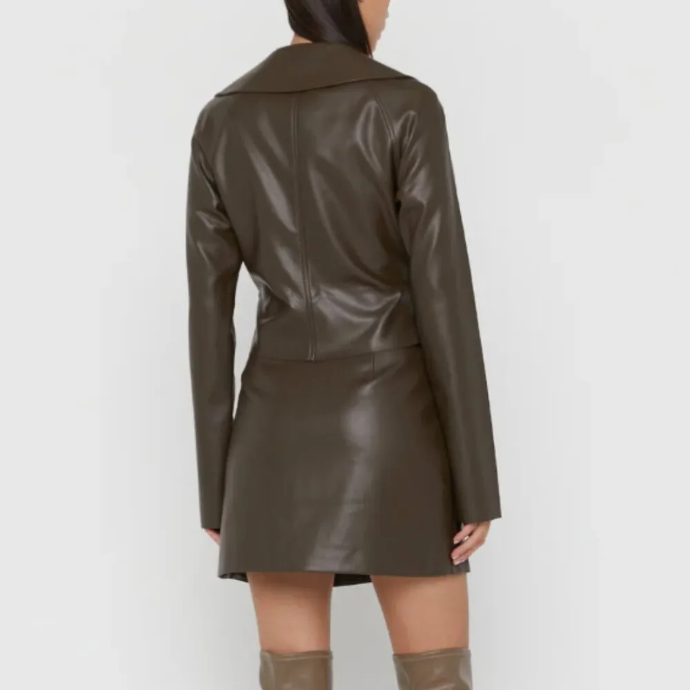 OAK + FORT VEGAN LEATHER WRAP TOP Blue Size M - Image 5