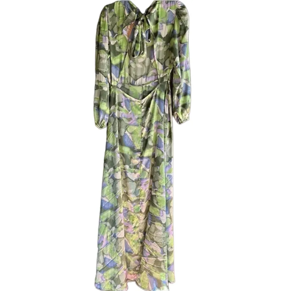 Nasty Gal Abstract Printed Satin Feel Open Back Maxi Dress. Oversized Fit - Image 5