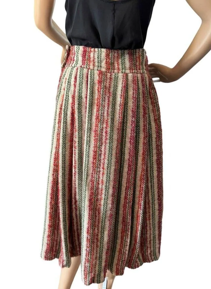 high waisted pleated boucle striped midi skirt size small Red - Image 10