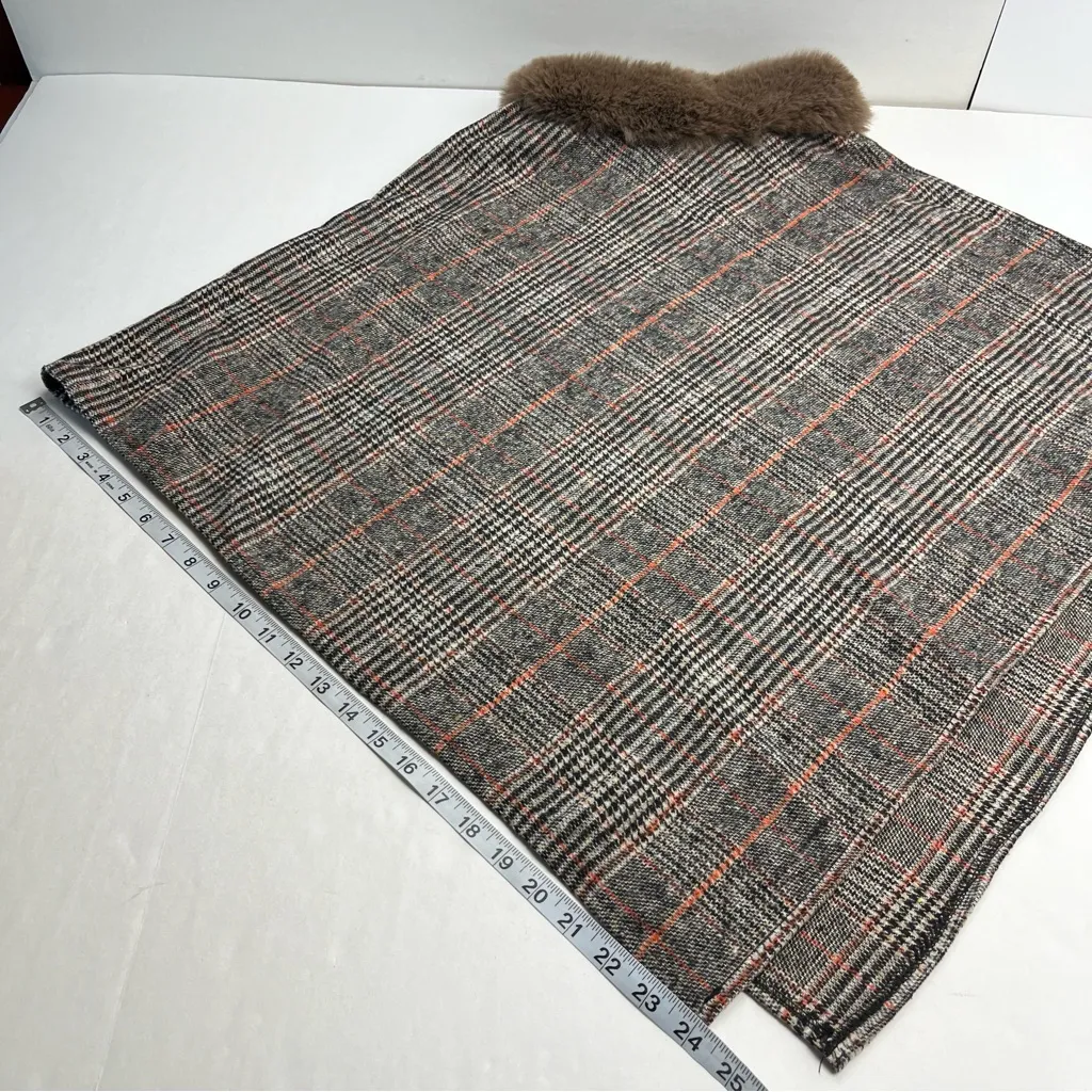 Vintage‎ Faux Fur Neckline Plaid Cape One Size Brown See Measurements Preppy - Image 6