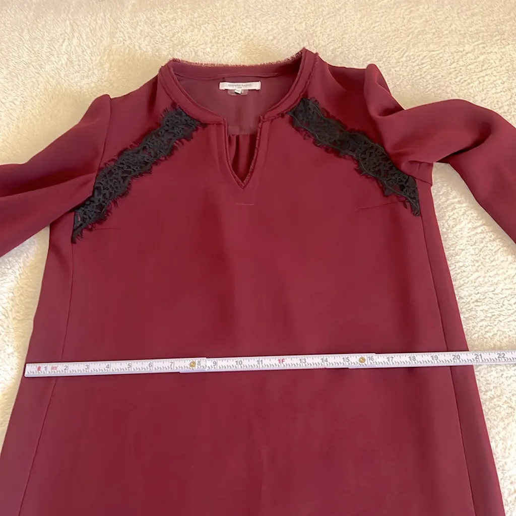 Gerard Darel Lace Detail Shift‎ Dress Burgundy Size 40 (US 8) - Image 6