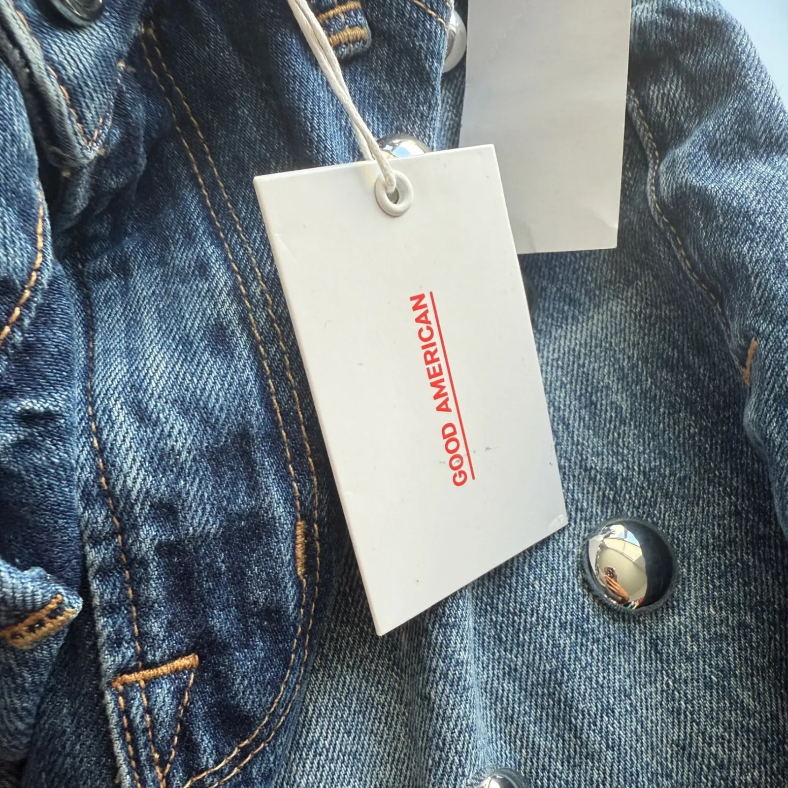 GOOD‎ AMERICAN Studded Asymmetrical Mini Jean Skirt Denim Blue Womens Size 6/28 - Image 8