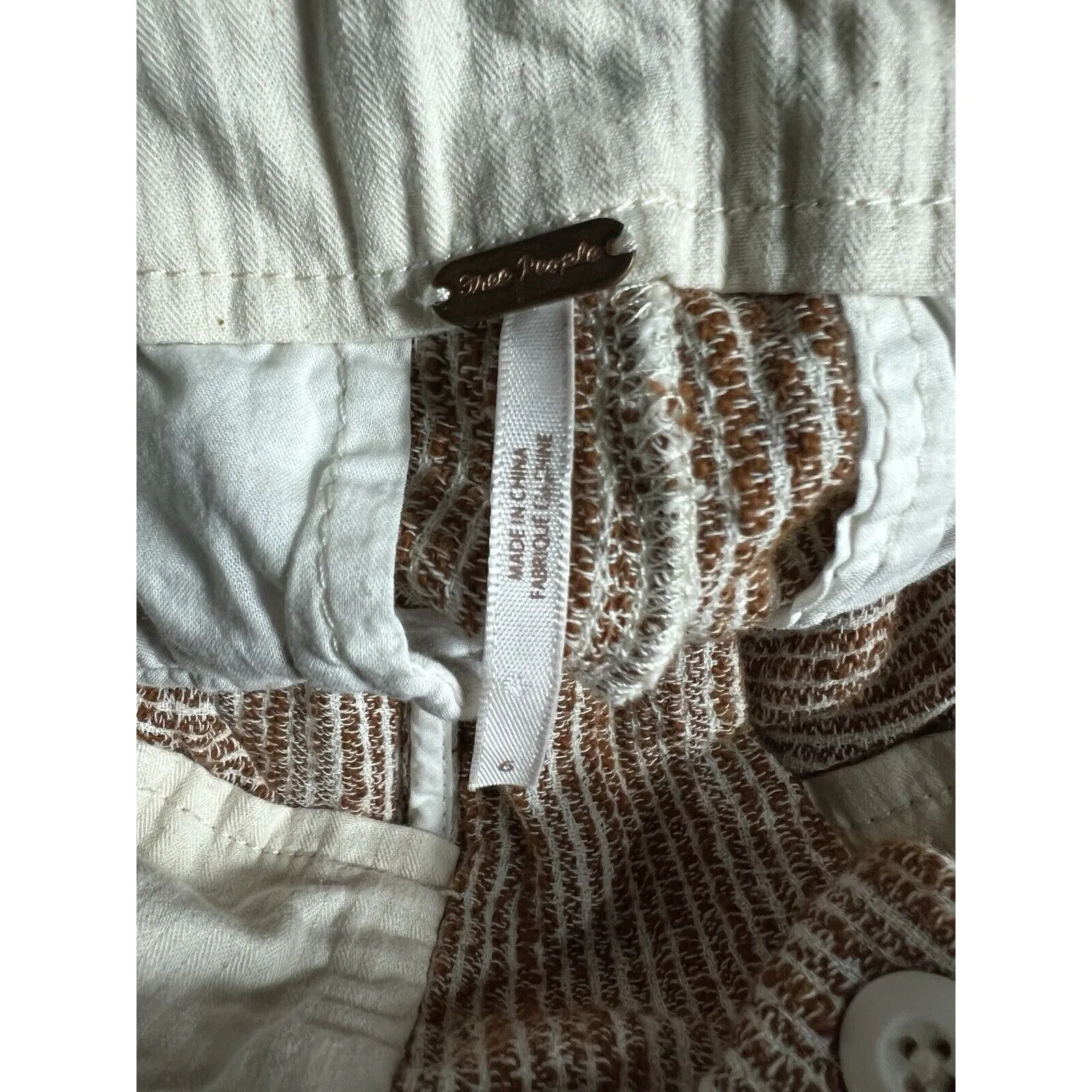 Free‎ People Pants Womens Brown White Light at Sunrise Crop Drawstring Size 6 - Image 2