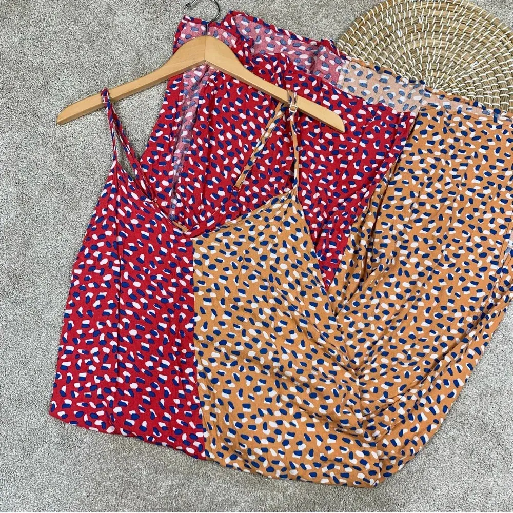 Eloquii Rayon Midi Dress Sleeveless Polkadot Colorblock Red Orange Flowy Size 18 - Image 2