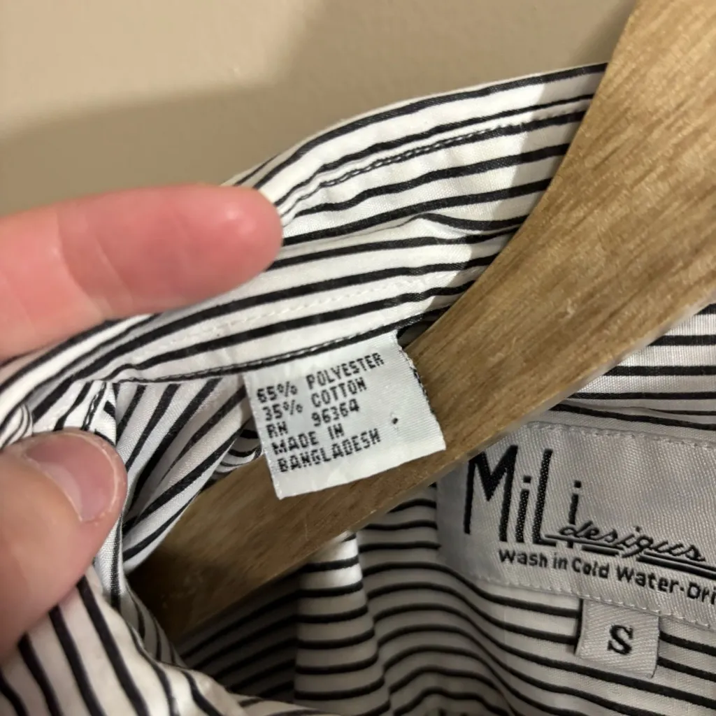 Mili Designs Whimsical Zebra Print Black White Striped Button Shirt Size S - Image 5