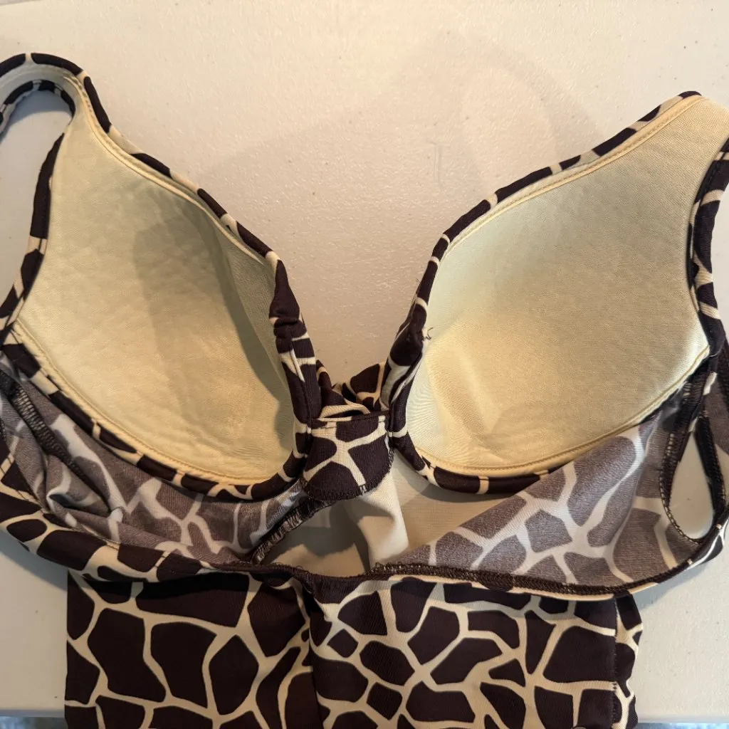 Miraclesuit Escape One Piece Swimsuit Giraffe Print Women's 10 Brown Open Back - Image 13