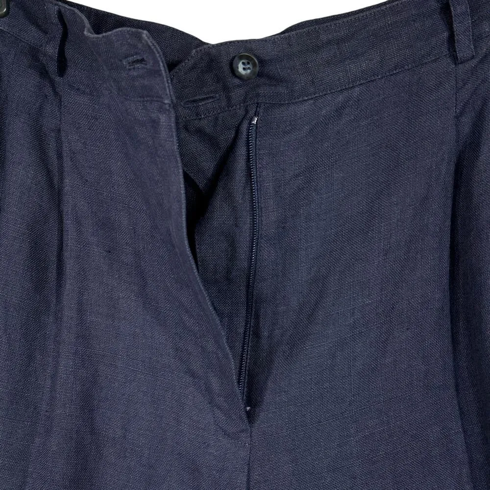 Liz Claiborne Collection SZ 16 Linen Pants Pockets Pleated Zip-Fly Navy Blue - Image 3