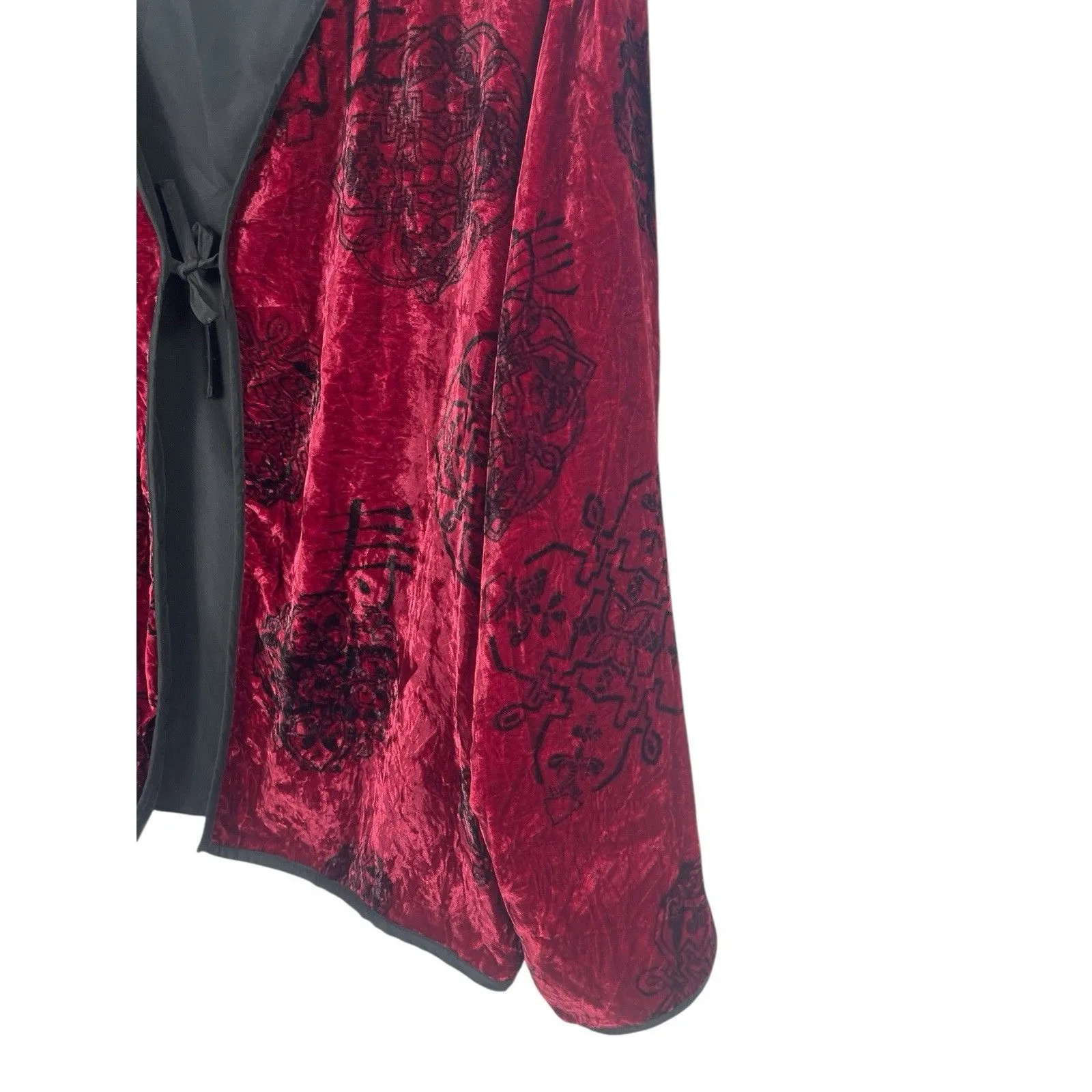 Chico’s Y2K XL Red Crushed Velvet L Asian Motif Kimono Silk Blend Top Tie Front - Image 3