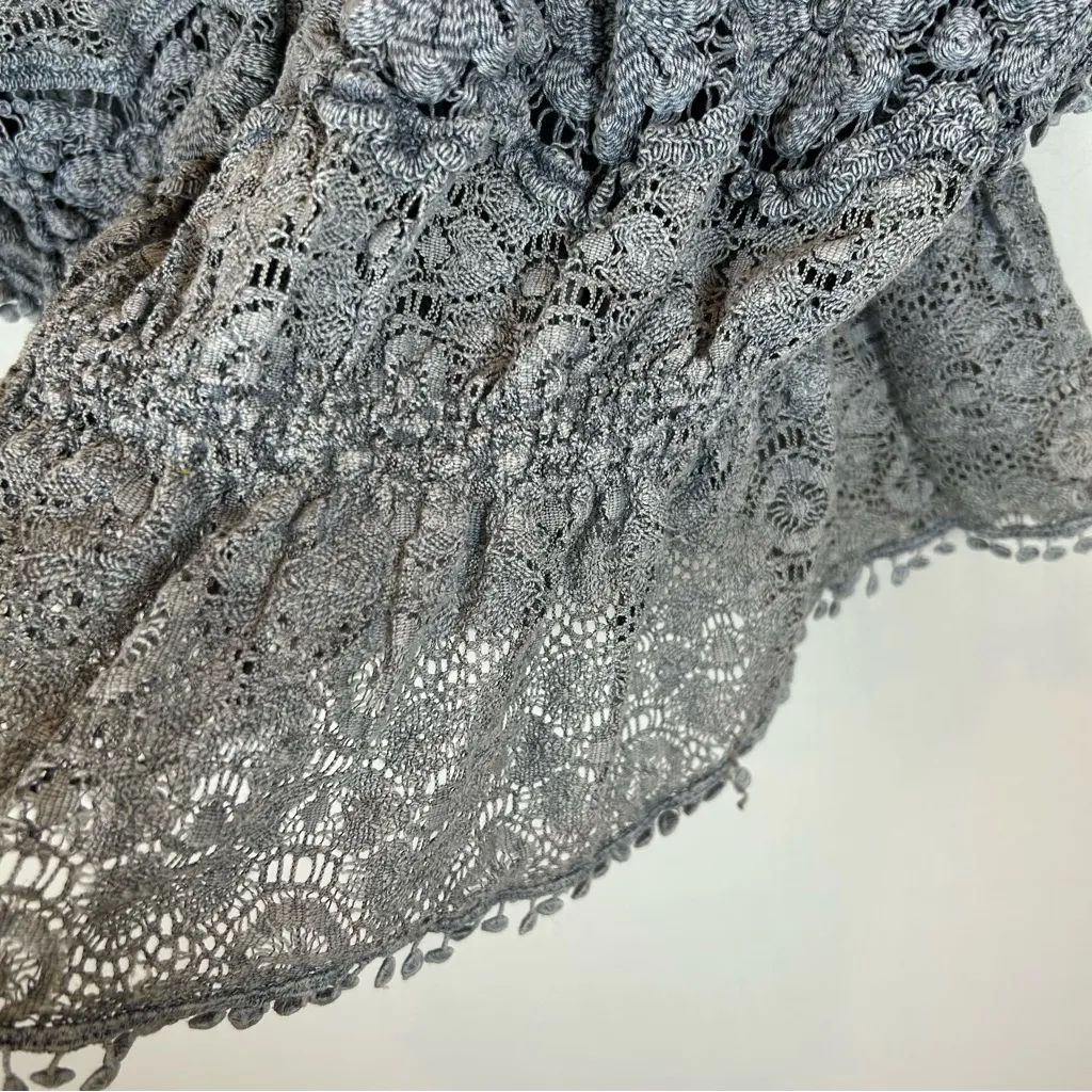 Queen Moda Women's Blue Gray Smocked Cotton Lace Short‎ Sleeve Blouse S - Image 8