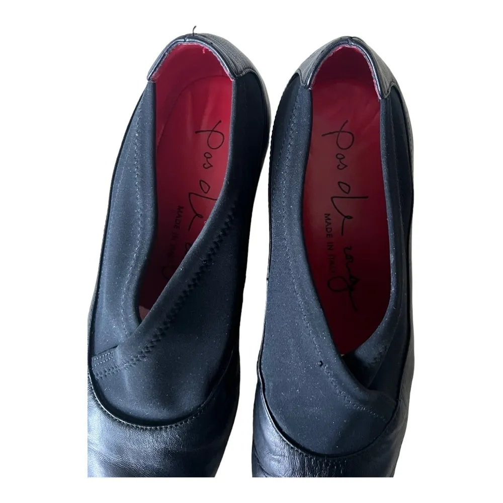 Pas De Rouge Black Leather Wedge Heel Pump Size 38( US 7.5) - Image 10