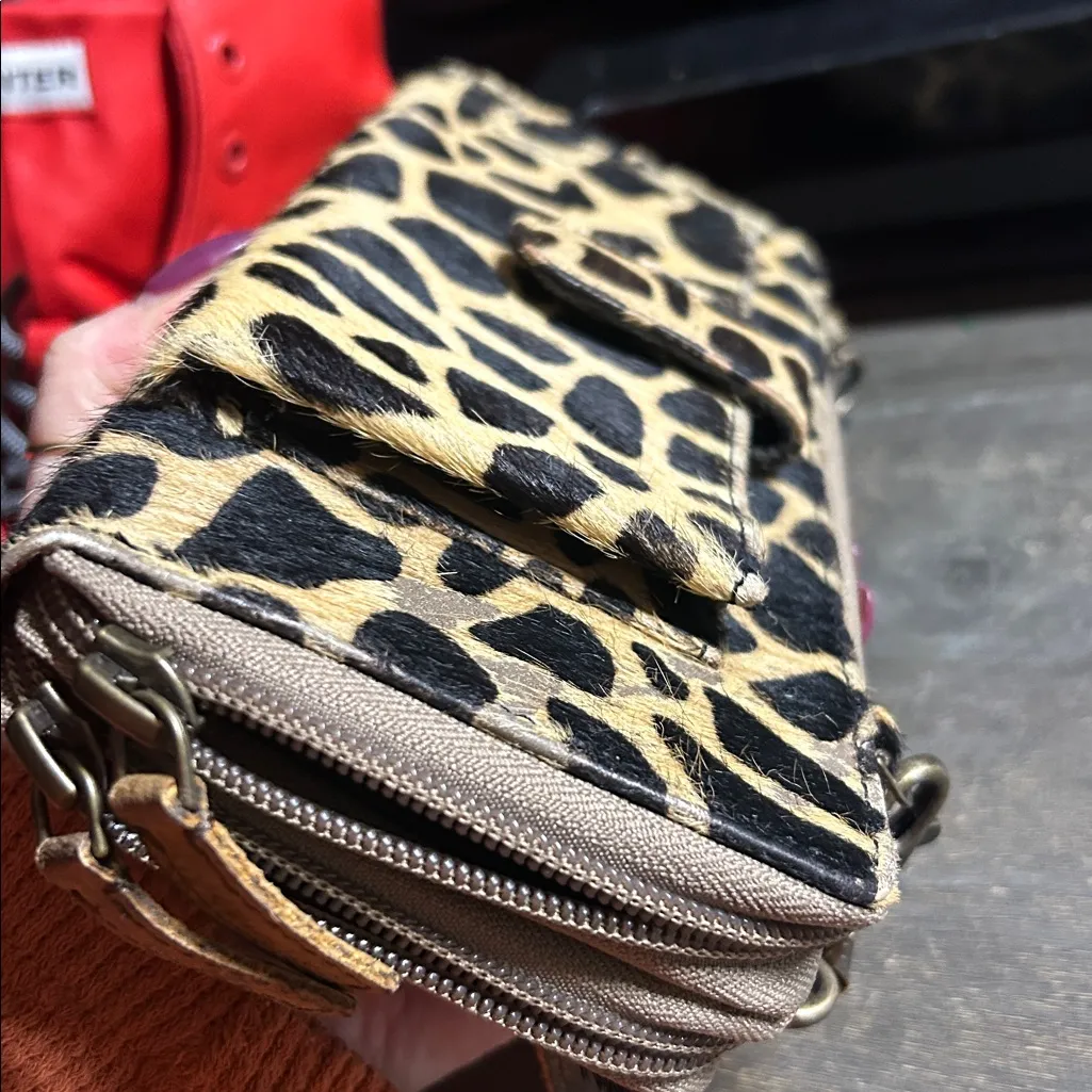 Myra Bag Leopard Leather Hairon Urban Quest Wallet Handbag Purse Preowned Brown - Image 7