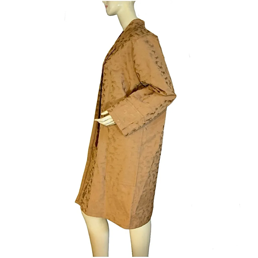 HANDMADE BROWN OPEN FRONT & SLIT BACK BLAZER W/GOLD HORSE PATTERN (XL) - Image 5