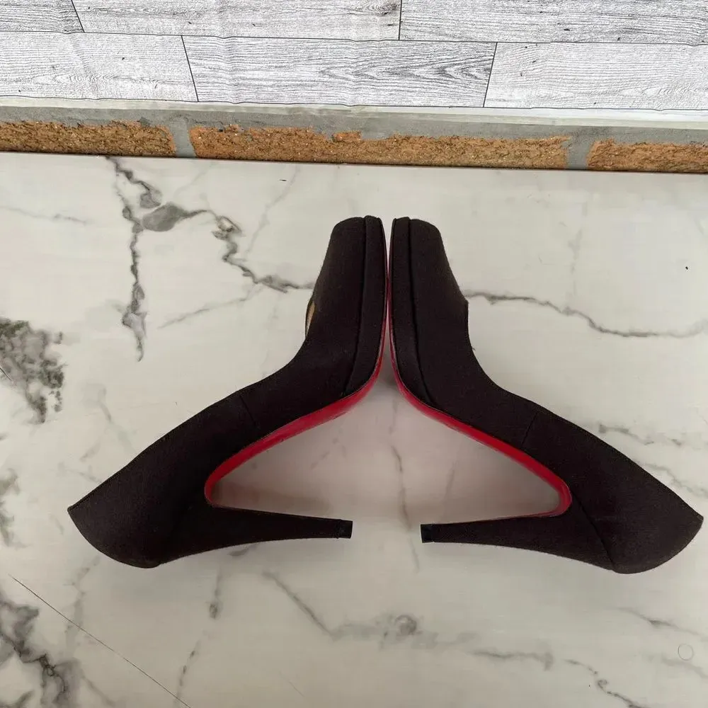 Christian Louboutin red bottom Brown Wool women’s Heels size 39 .8.5 - Image 10