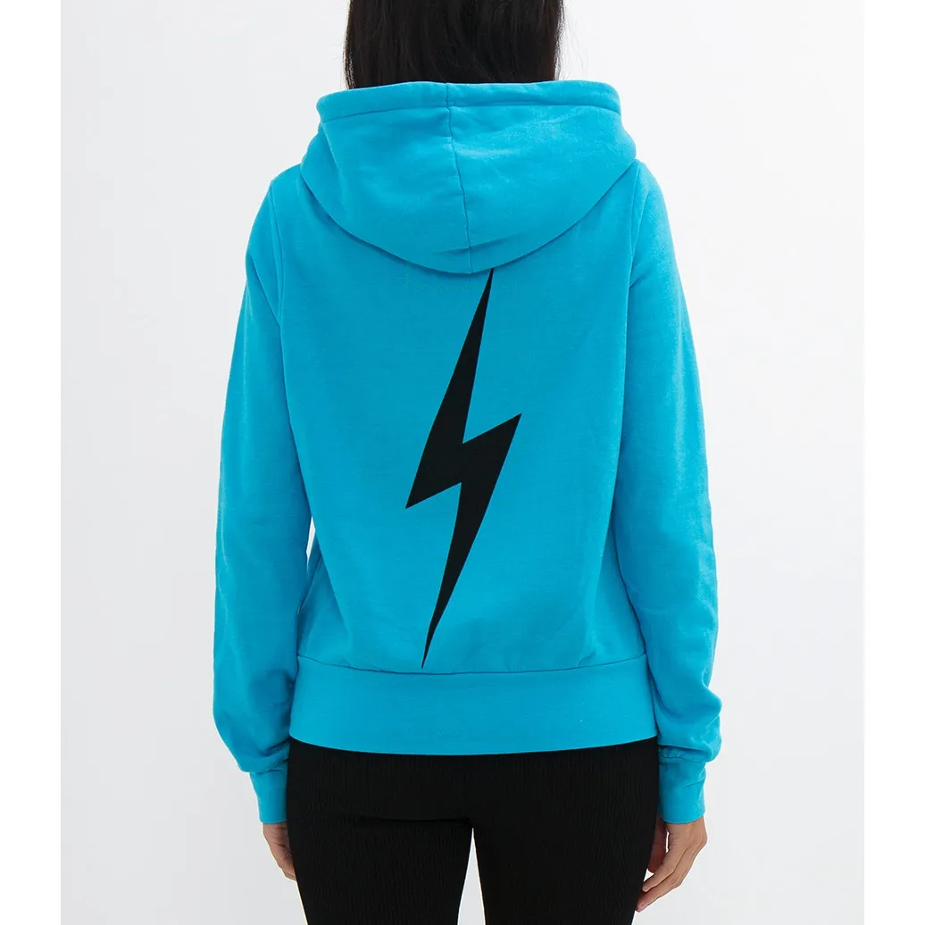 Aviator Nation Full Zip Lightning Bolt Hoodie Neon Blue Small - Image 2