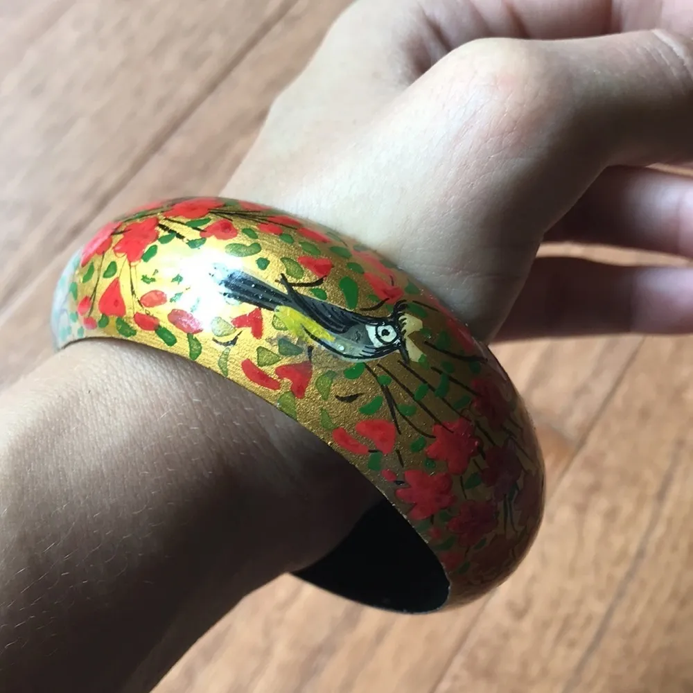 Handpainted Indian wooden bangle bracelet Gold - Image 2