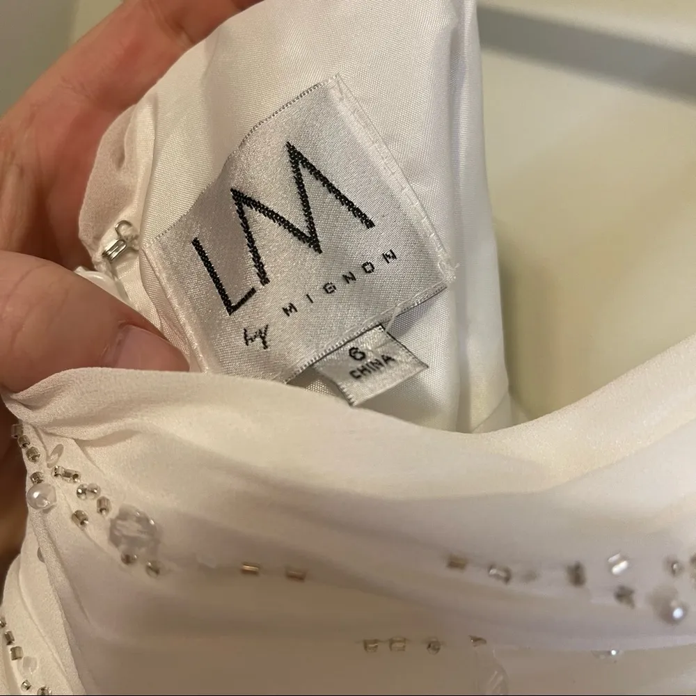 LM by Mignon HY1200 Long Embellished Wrap Dress Ivory Size 6 NEW WITH TAGS - Image 7