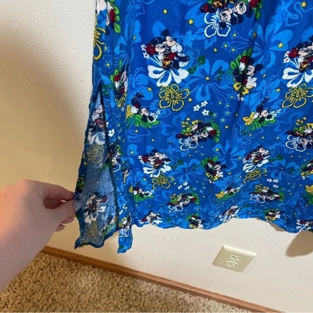 Vintage Disney Store Mickey Minnie Mouse Hawaiian Midi Dress Slit Size Small - Image 9