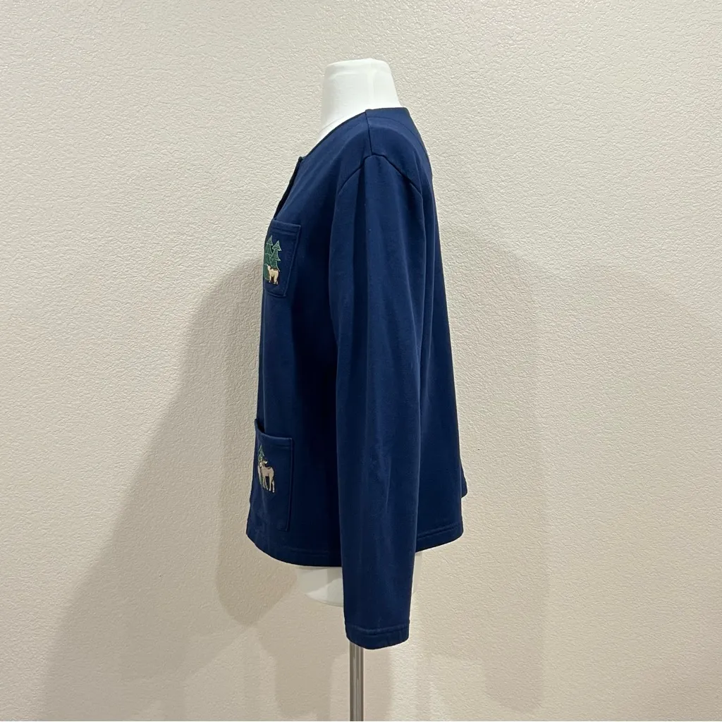 Vintage Breckenridge Navy Moose Bears Trees Buttoned Cardigan Size Large - Image 7