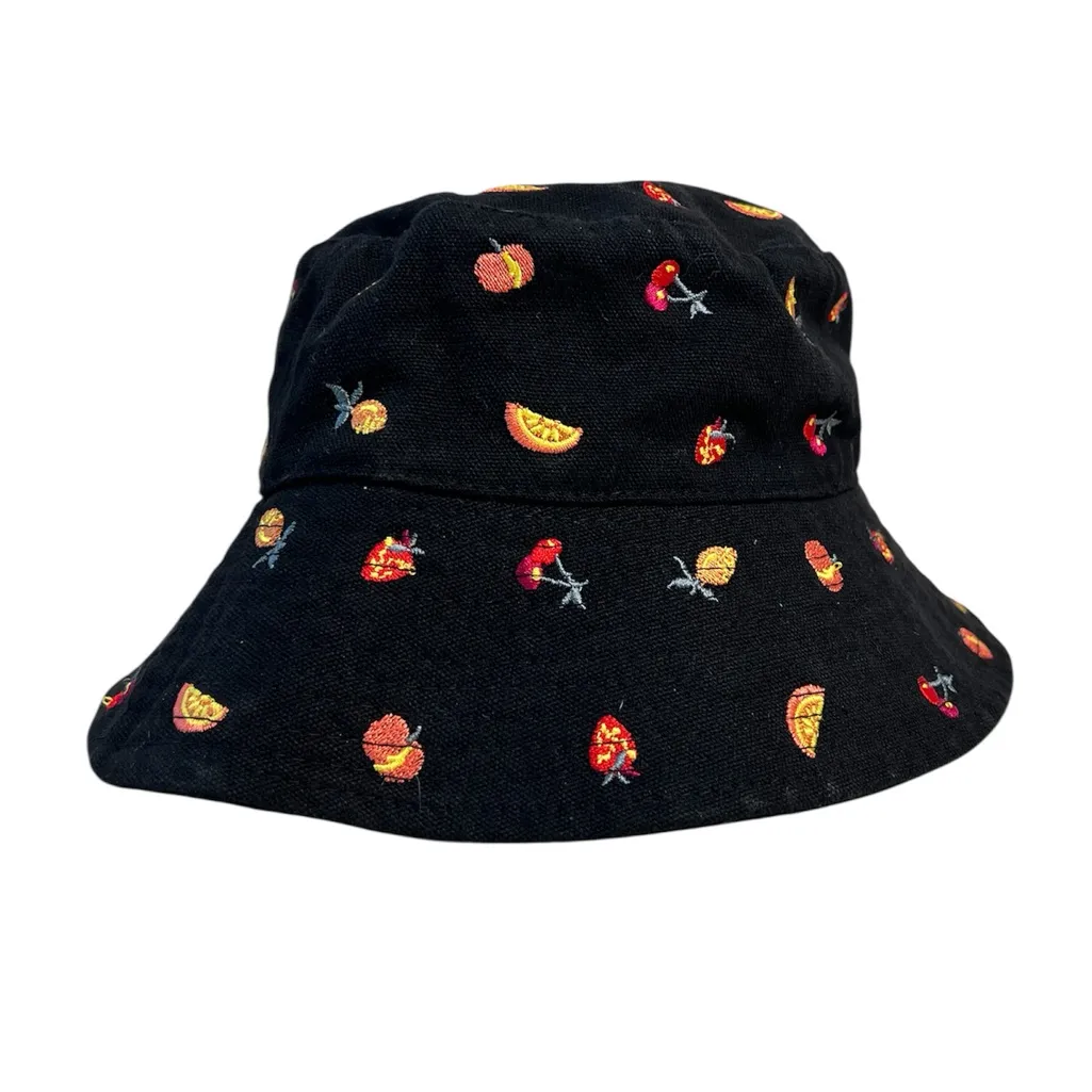 Urban Outfitters Fruit Embroidered Black Bucket Hat One Size OS Summer Festival‎ - Image 2