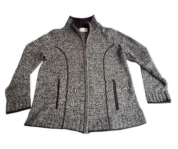 Christopher Bangs Full Zip Cozy Knit SWEATER Women's MED Top Gray Black Pockets - Image 1