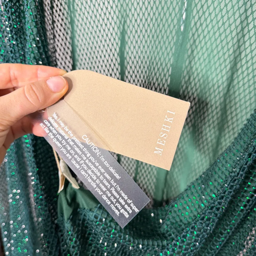 NEW Meshki Samira Flare Sleeve Diamante Mesh Mini Dress Emerald - Image 6