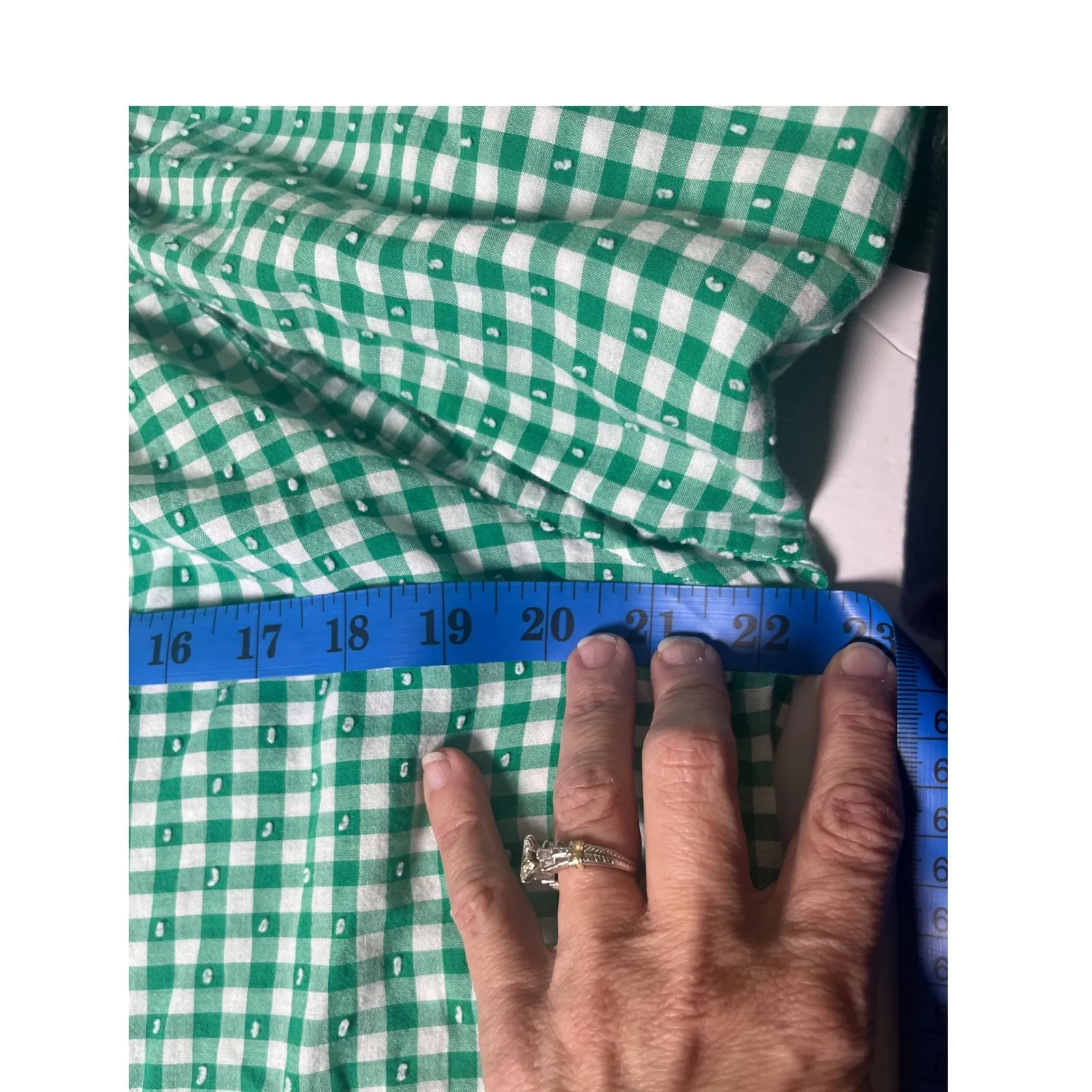 IZOD Womens Green‎ Gingham Check 3/4 Sleeve Square Neck Blouse Top - Image 11