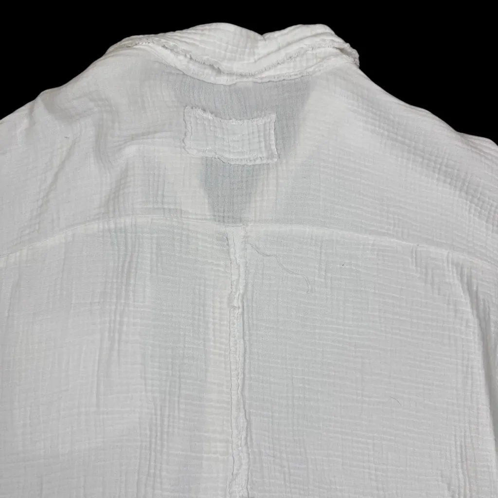Zenana Double Gauze Oversized White Super Soft Button Down Shirt Raw Hem 1X - Image 7