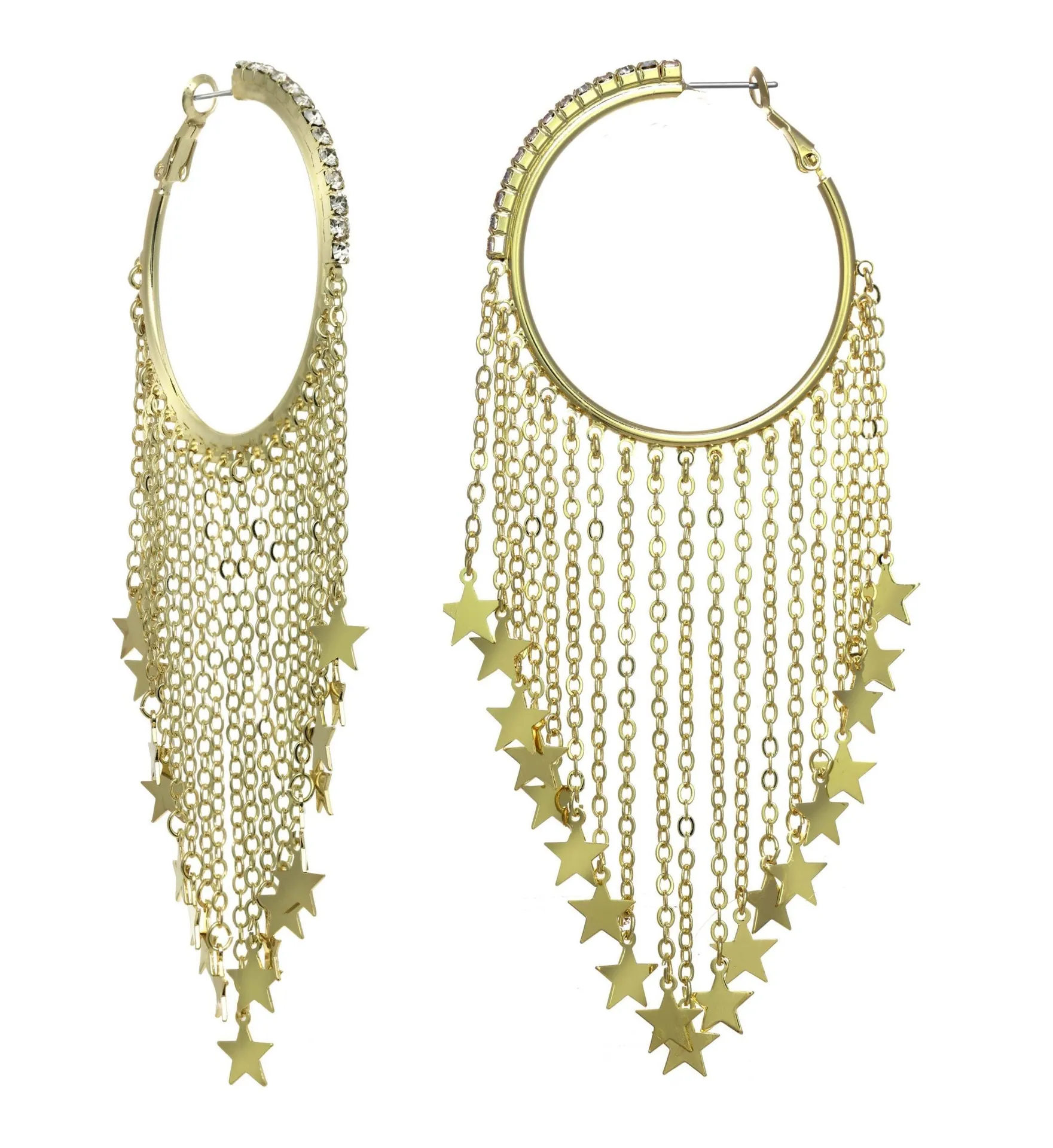 New Stella & Ruby Crystal Star cascading chain fringe statement Hoop earring - Image 2