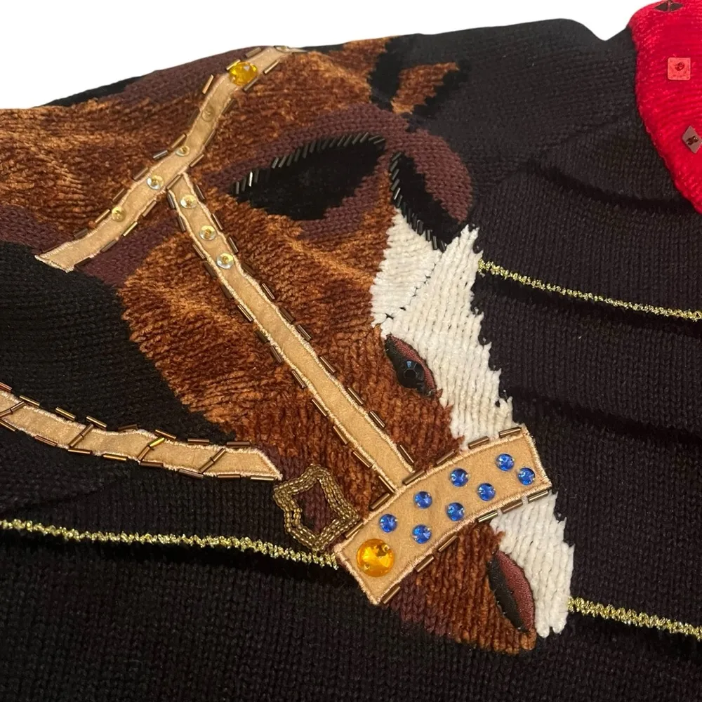 Vintage 80’s Berek Button Down Equestrian Horse Cardigan, Sz M Black Size M - Image 11
