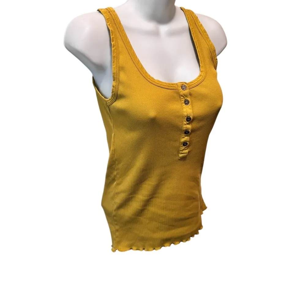 Sundance Ribbed Henley Tank Top Sz XS Chartreuse 100% Cotton Summer Casual - Image 2