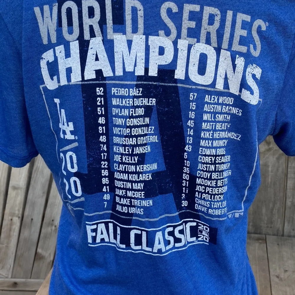 Woman’s LA Dodgers 2020 World Series Champions Short Sleeve Shirt - Image 3