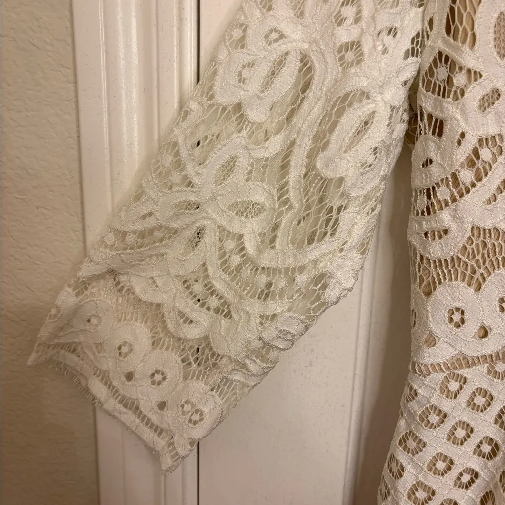 Danny & Nicole Cream Lace Sheath Dress Floral Crochet Western Boho 16P - Image 7