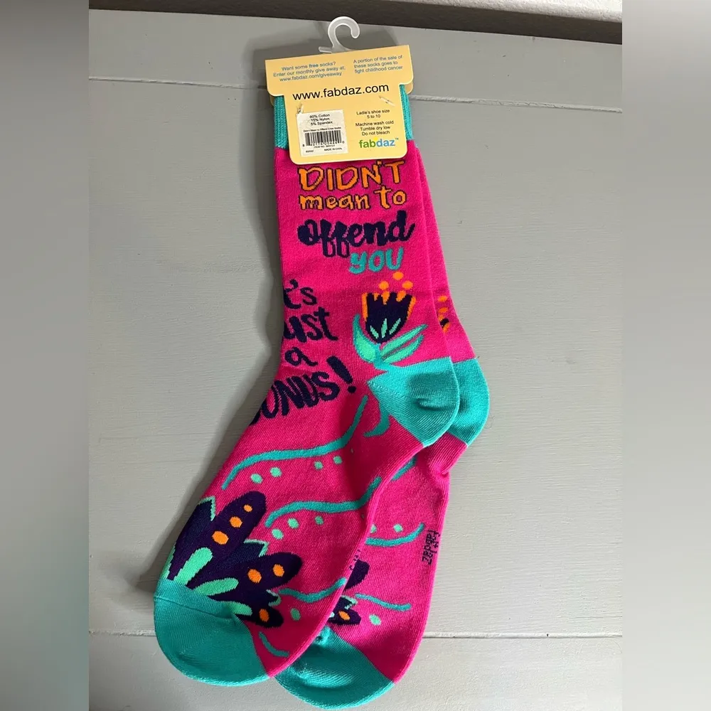 Fabdaz NIP ‘Didn’t Mean To Offend You It’s Just A Bonus!’ Humor Punny Socks 5 - Image 4