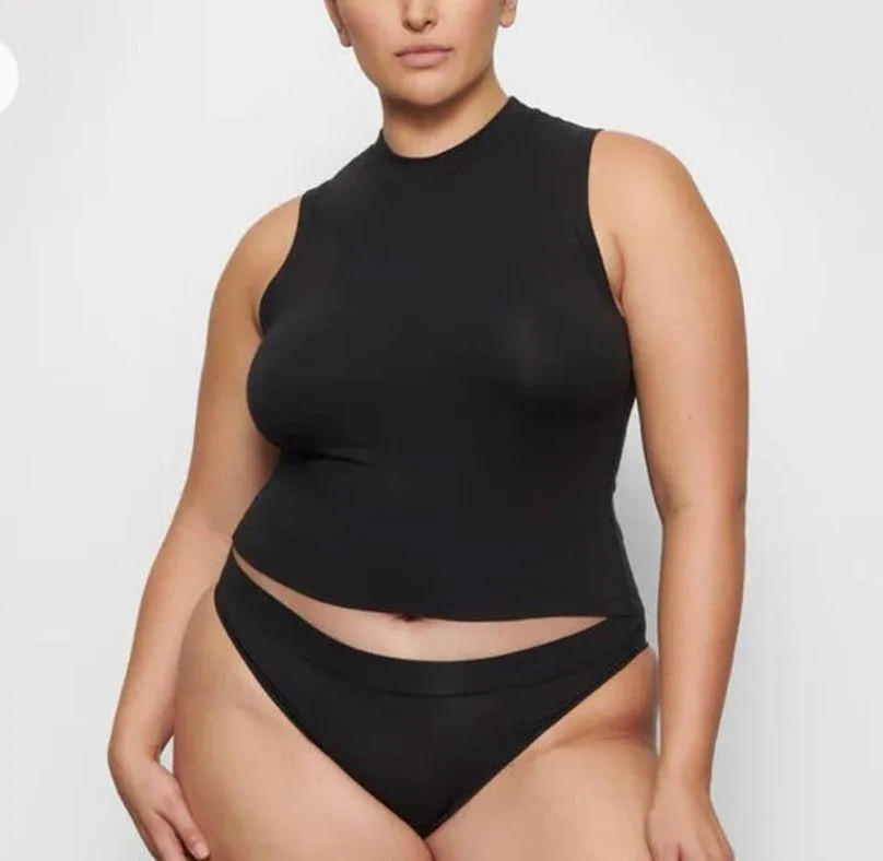 Skims Cotton Jersey Mock Neck Tank Black Size 3X - Image 7