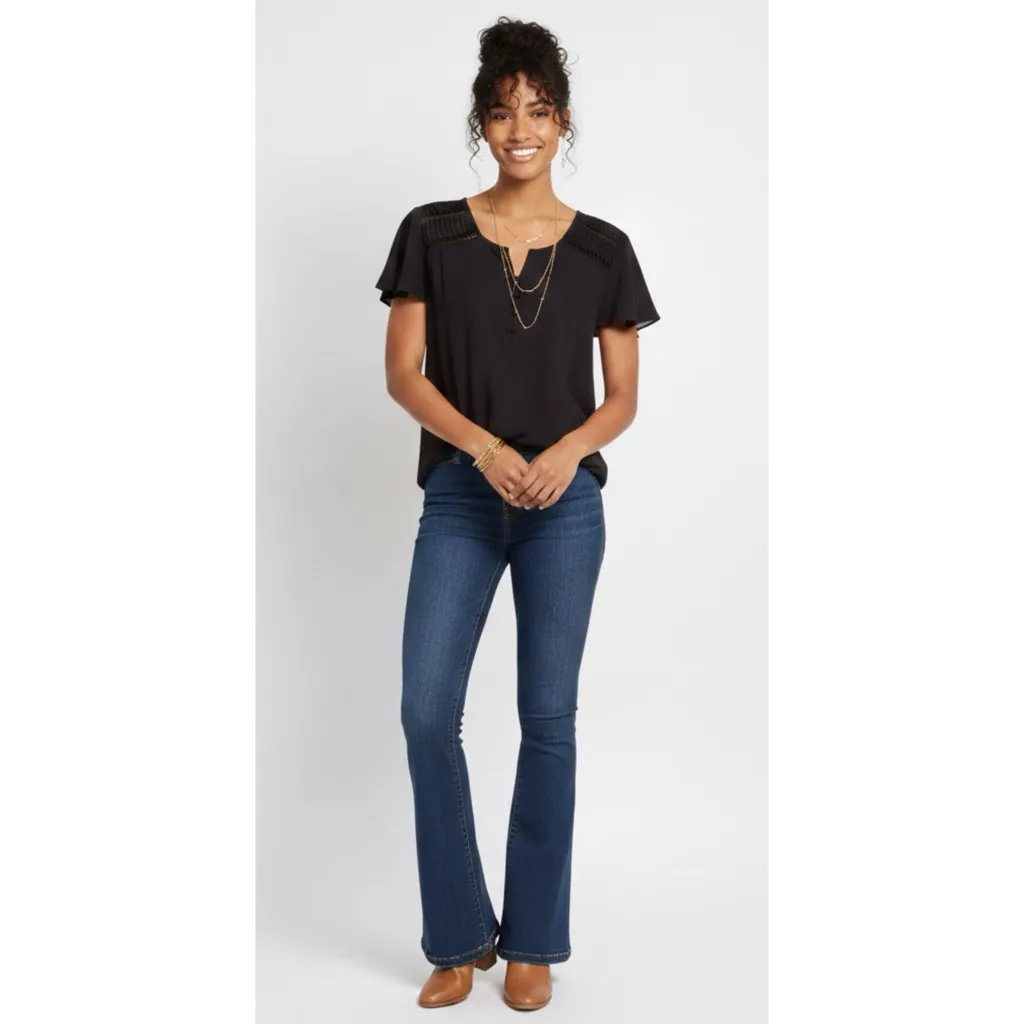 FORTUNE + IVY Stitch Fix Livey Blouse Black Flutter Sleeve Button Front Womens M - Image 2