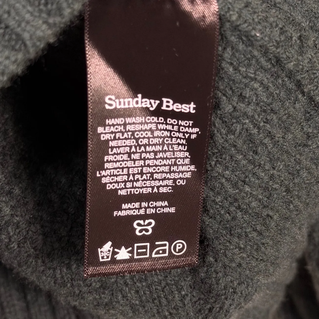 Aritzia Sunday Best Peggy Cable Knit Sweater Dark Green Crew Neck Long Sleeve S - Image 4