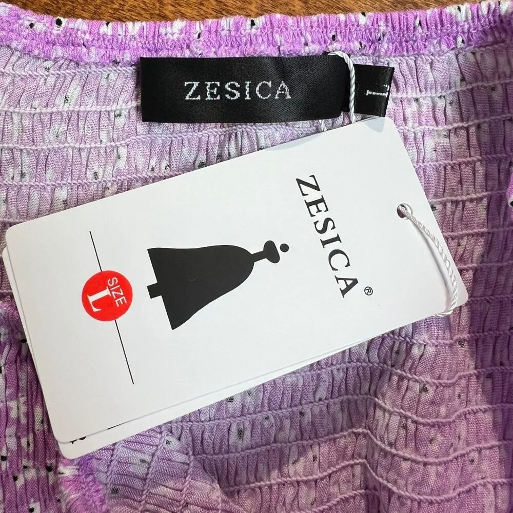 Zesica Dress Women Large Purple Ditsy Floral Tiered Smocked Short Flutter Sleeve - Image 15