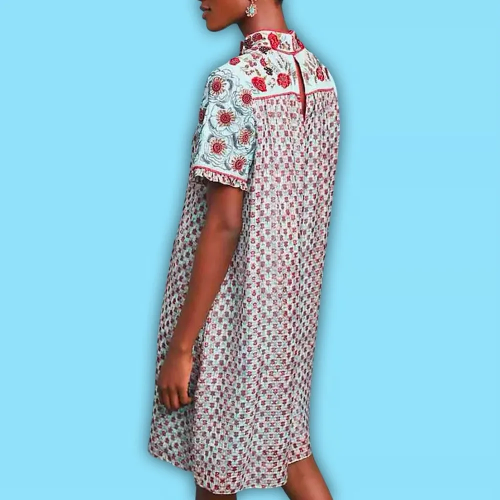 Anthropologie Bhanuni Floral embroidered, beaded dress size M Bohemian - Image 2